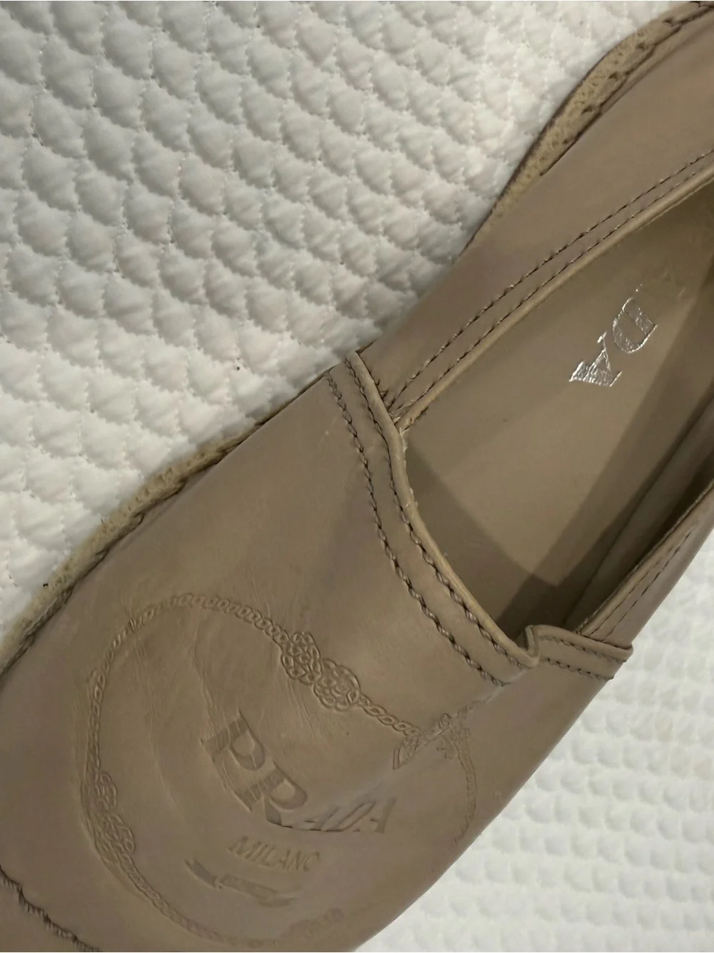Prada Taupe Leather Espadrille Flats, Size 5 (IT 35)